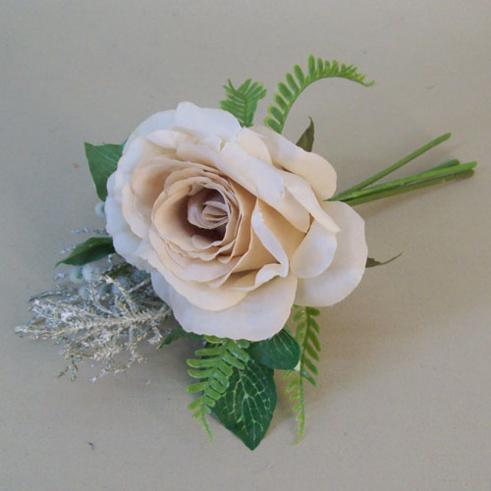 Romance Rose And Leaves Posy Nude 24cm Artificial Flowers